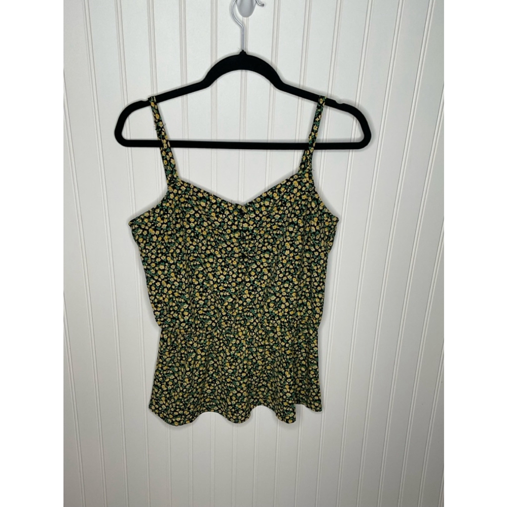 Women's Gibson Peplum Tank Top XS Black Yellow Floral